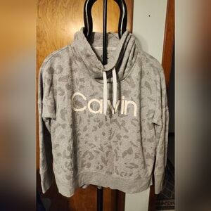 CALVIN KLEIN Grey Long Sleeve Scoop  Neck with Tie Pullover Size Large